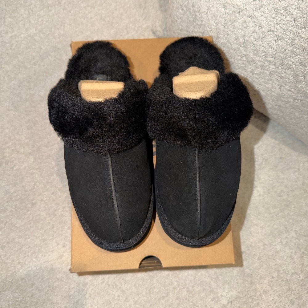 UGG Black Fur-Lined Mules